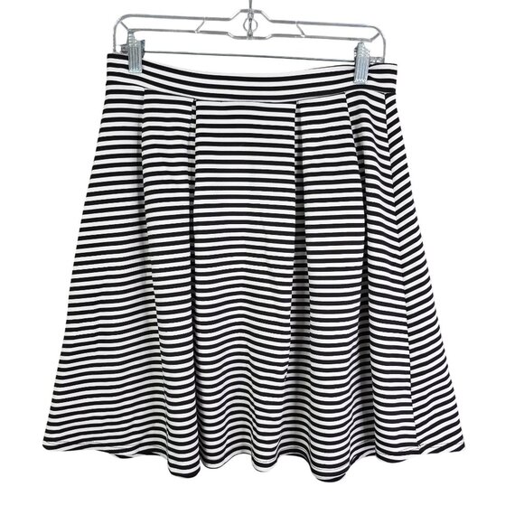 Womens Potter's Pot Black White Striped Pleated Skirt Polyester Stretch Size M - Picture 1 of 8
